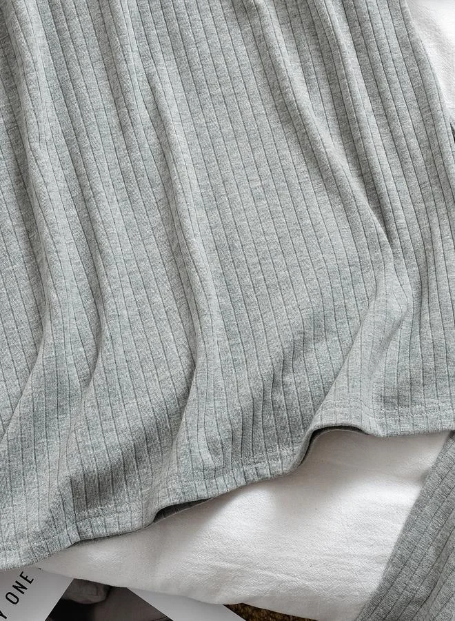 Take Two Women Grey Ribbed Knit Top and Pyjama Set